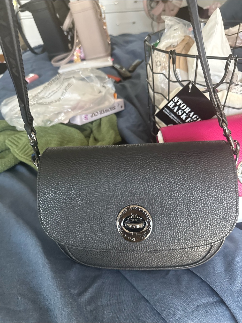 Marc Jacobs Black Pebbled Leather Crossbody with Silver Turnlock